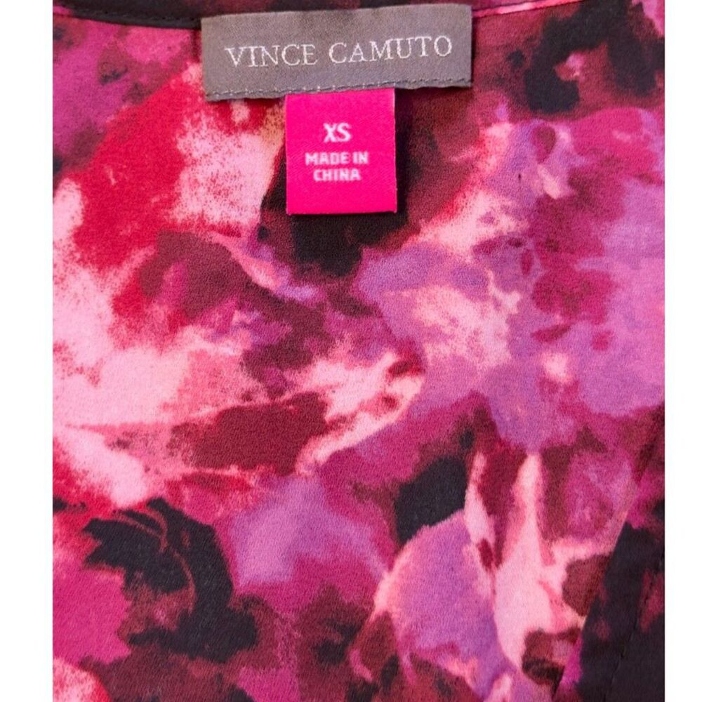 Vince Camuto Floral Smocked Waist Peplum Top Fuchsia Black Balloon Sleeve S EUC - Picture 4 of 4